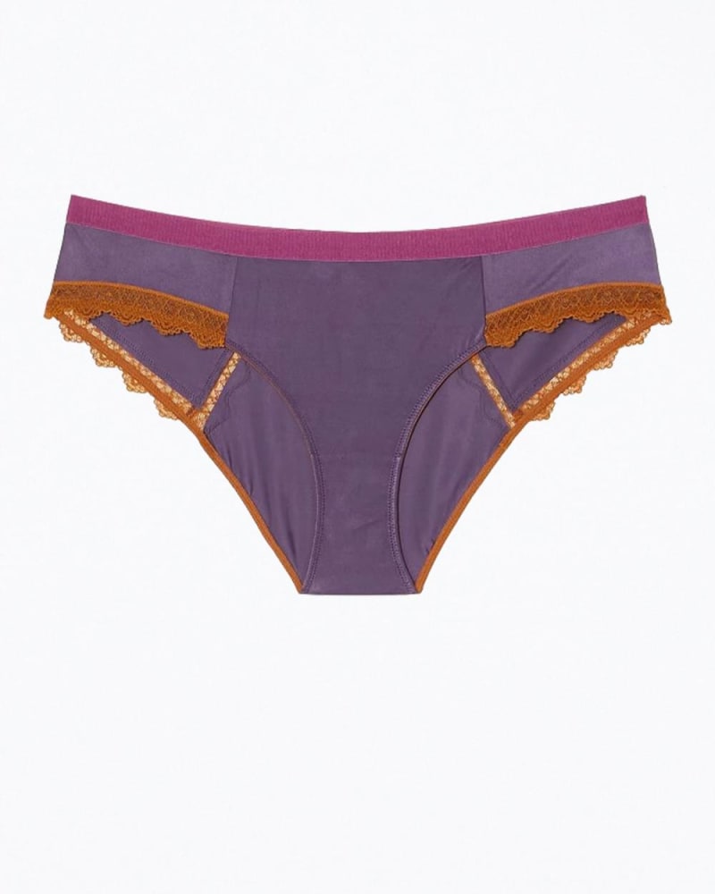 Front of a model wearing a size 12 Aralie Lace Trim Knicker In Dark Purple in Dark Purple by dora larsen. | dia_product_style_image_id:351966